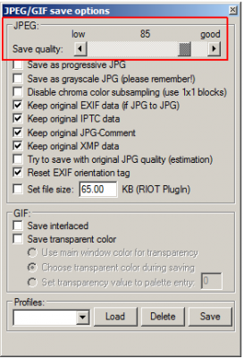 IrfanView - Quality Factor dialogue on saving as a JPG