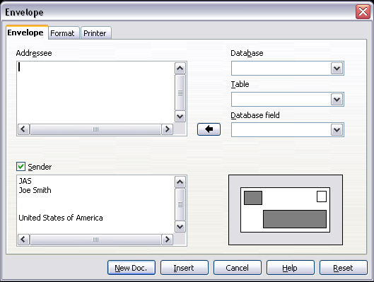 Envelope dialog box