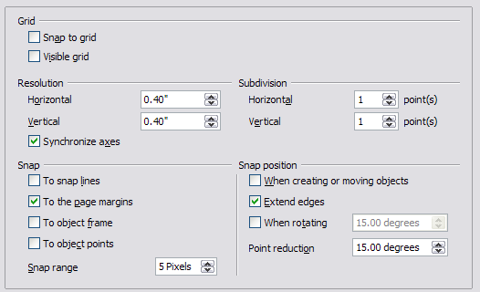 Specifying grid options for Impress