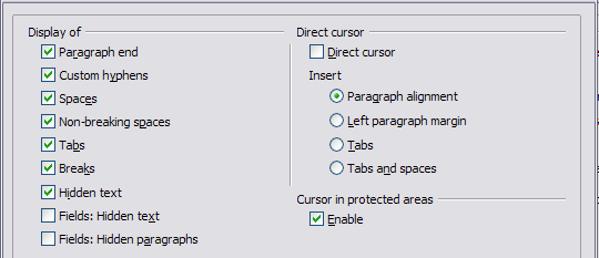 Formatting Aids options