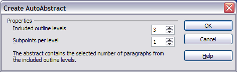 Choosing outline levels for an autoabstract