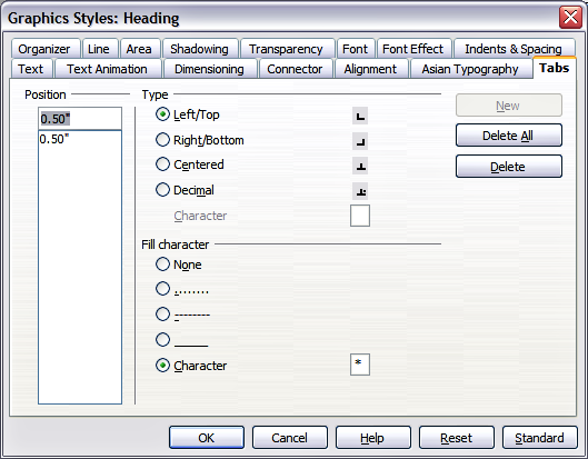 Setting tab stops