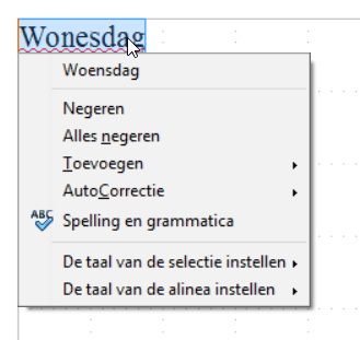 Dit is een contextmenu voor een fout gespeld woord