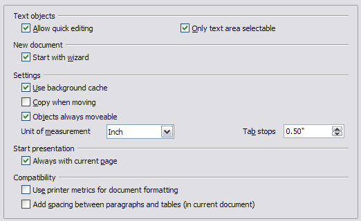 Specifying general options for Impress