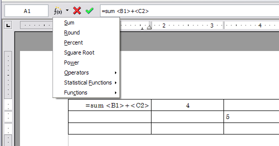 Spreadsheet functions