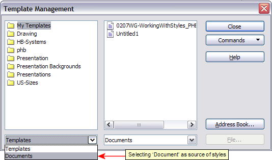 Template Management dialog