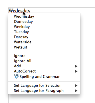 This is a contextual menu for a misspelled word