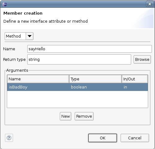 Interface member creation dialog