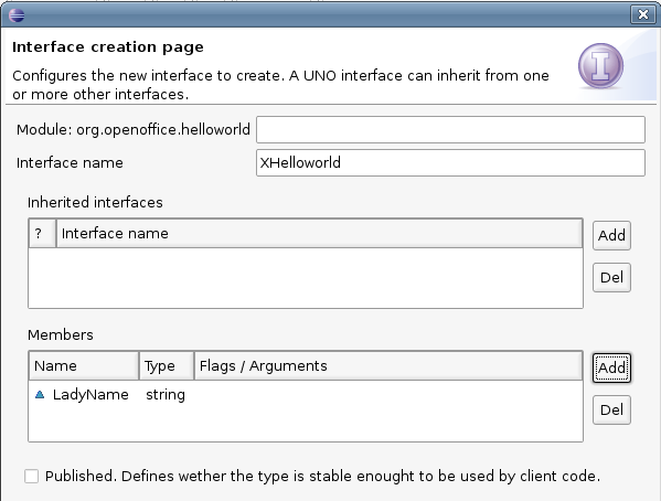 UNO-IDL interface creation wizard