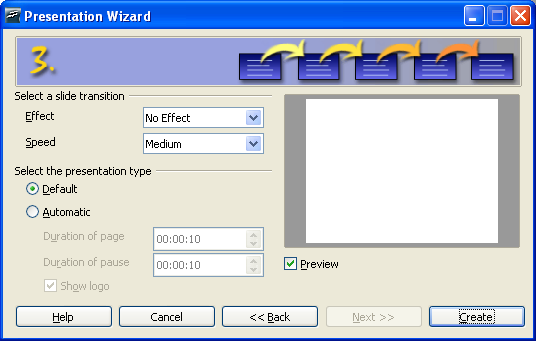 Selecting a slide transition effect and speed