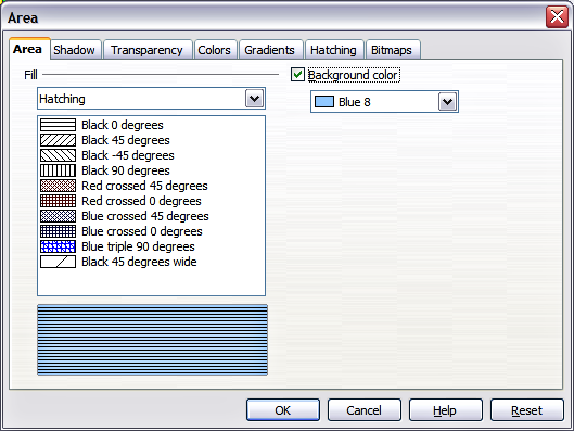 Selecting a hatching fill pattern