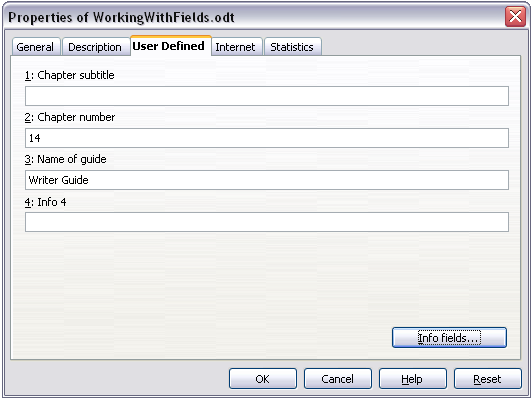 User Defined tab of Properties dialog box