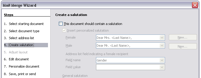 Deselecting a salutation