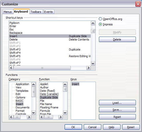 Customizing keyboard shortcuts