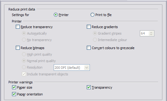 Printer options