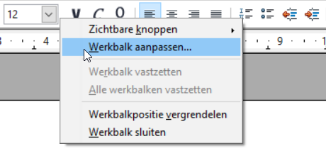 Dit is een contextmenu voor een werkbalk