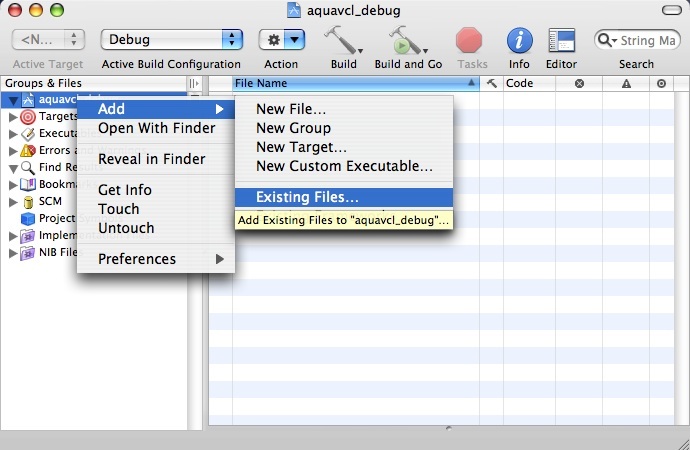 XCode debug add existing files.jpg