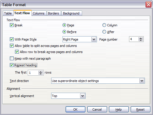 Table Format dialog box