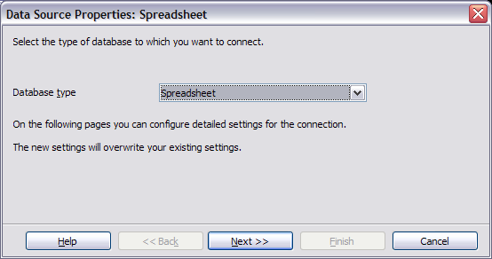 Selecting the database type