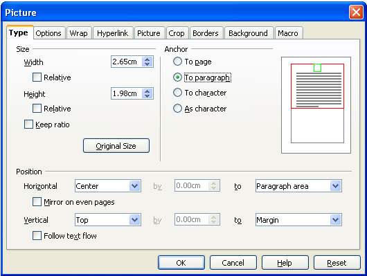 Anchoring a graphic and setting its position on a page