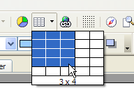 Inserting a table using the "Standard" tool bar and the mouse