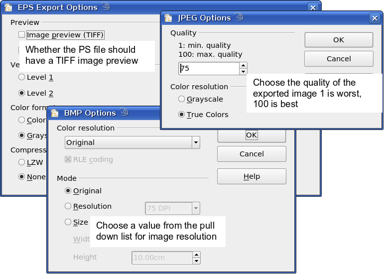 Adjusting format specific properties prior to export