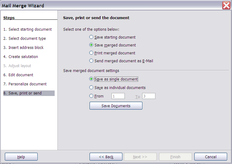 Saving or printing the merged labels