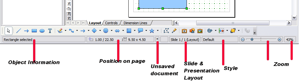 Figure 4: Items on the Draw status bar