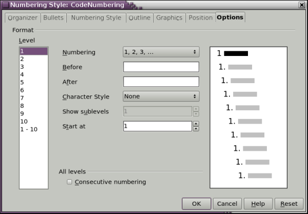 Setting up the new CodeNumbering list (numbering) style