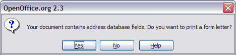 Mail Merge advisory dialog