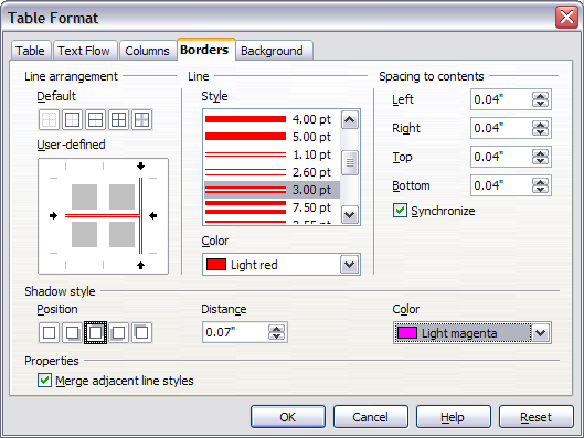 Table Format dialog box