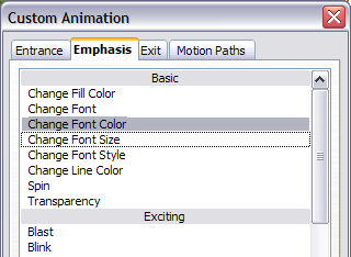 Choosing an emphasis effect