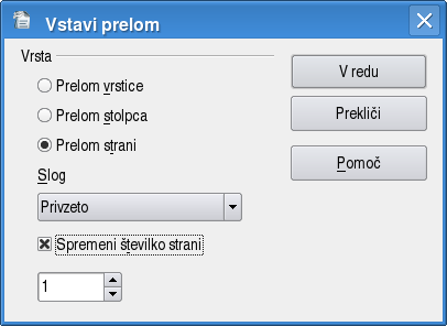 Vstavi privzeti slog