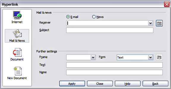 Hyperlink dialog