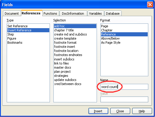 Fields dialog box showing manual entry of field name