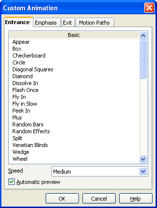 Figure 2: Slide show custom animation dialog