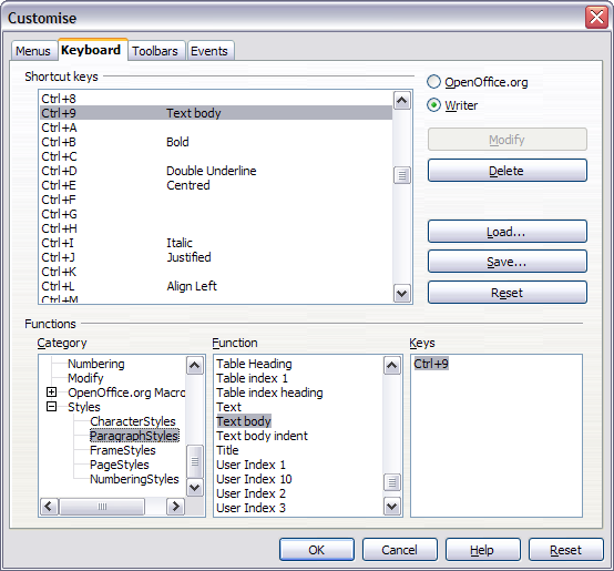 Defining keyboard shortcuts