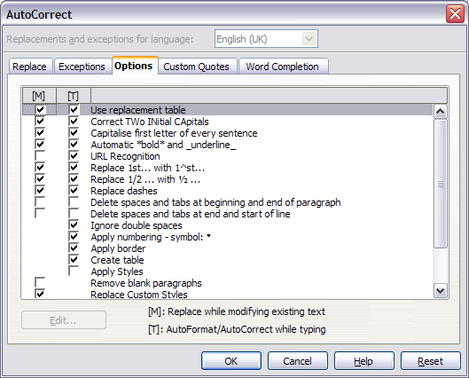 AutoCorrect dialog in Writer