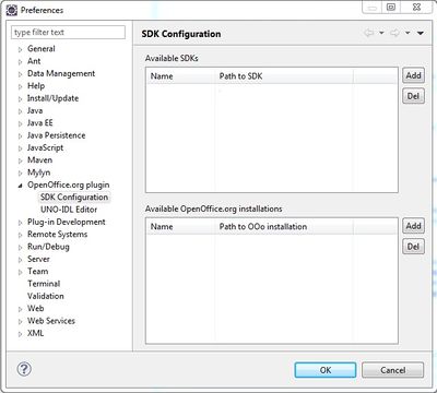 SDK configuration window