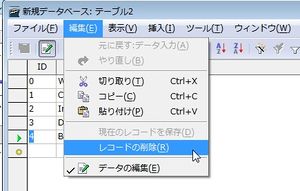 レコードの削除メニュー